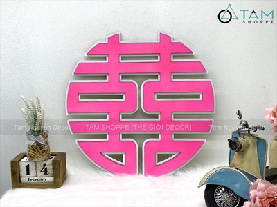 Chữ gỗ Song Hỷ tròn - Wedding nhiều kiểu [Gỗ nhẹ - Sơn thủ công] ĐK 30-40cm CHU-GO-23